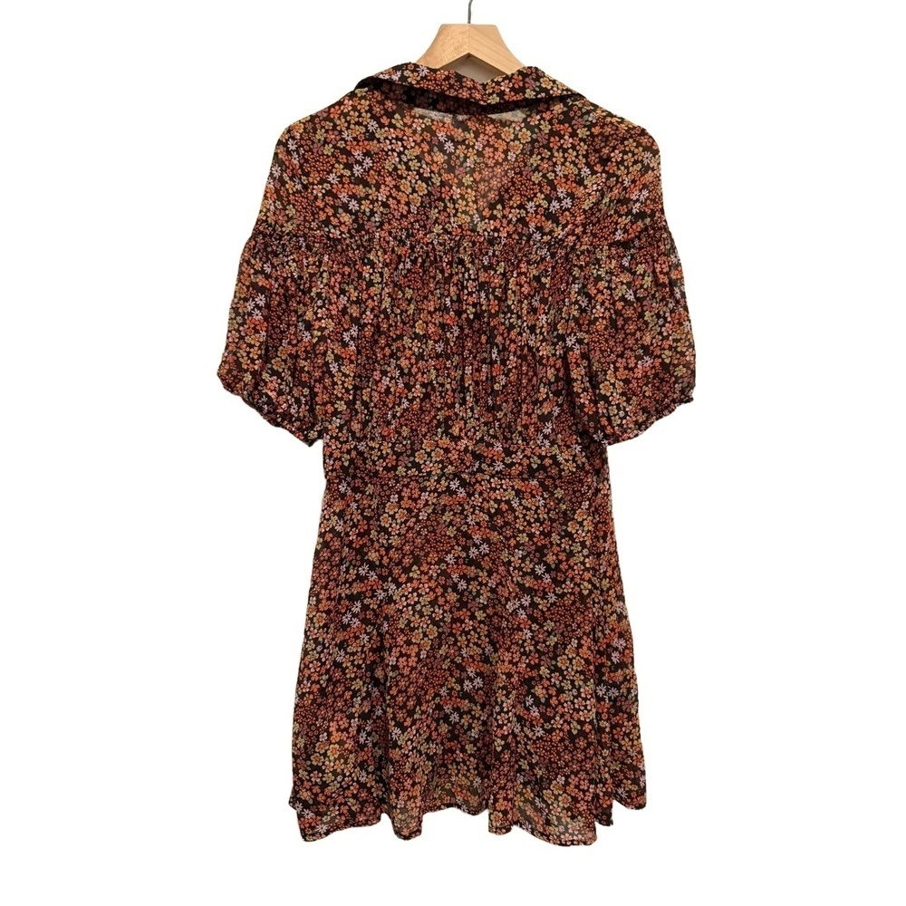 Free People Mini Dress Womens Size M Black Multi Floral Puff Sleeve Bohemian EUC - Picture 4 of 11